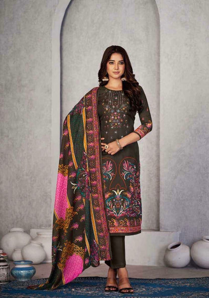 Soft Cotton Embroidered Suit Set with Swarovski Work and Mal Mal Dupatta for Women