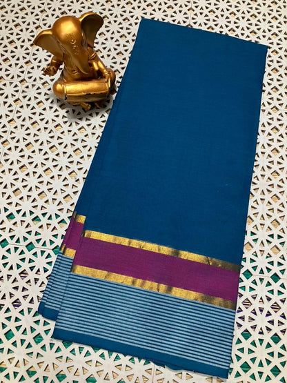 Mangalagiri Cotton Saree for Women with Contrast Pallu and Blouse – Plain Weave Lightweight Drape