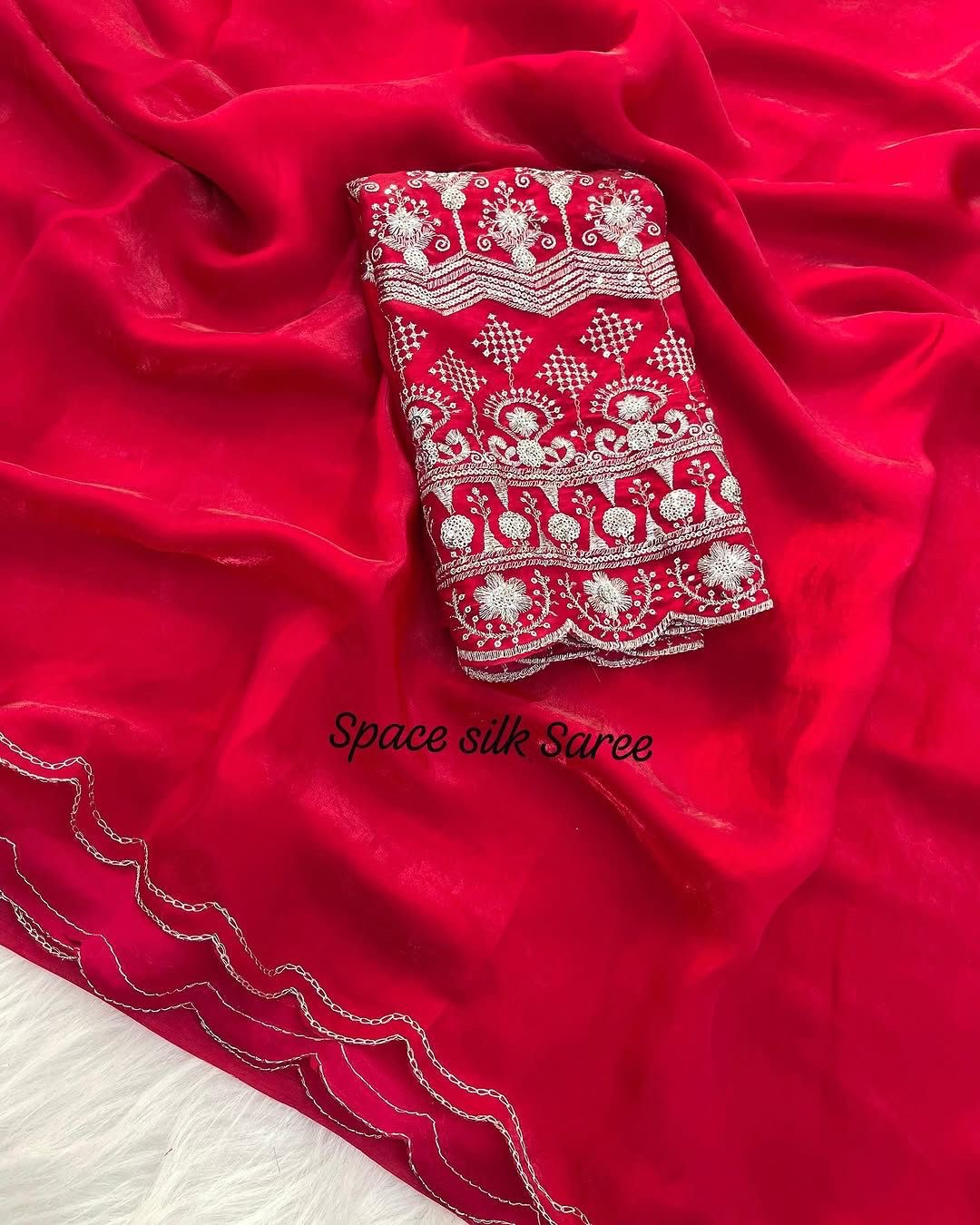 Space Silk Saree with Arco Cut Work and Embroidered Blouse – Elegant Party and Festive Wear Saree for Women