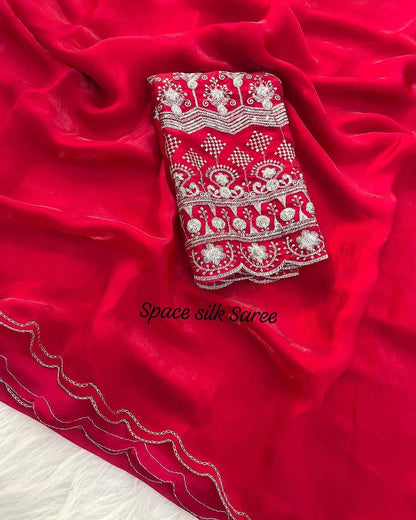 Space Silk Saree with Arco Cut Work and Embroidered Blouse – Elegant Party and Festive Wear Saree for Women