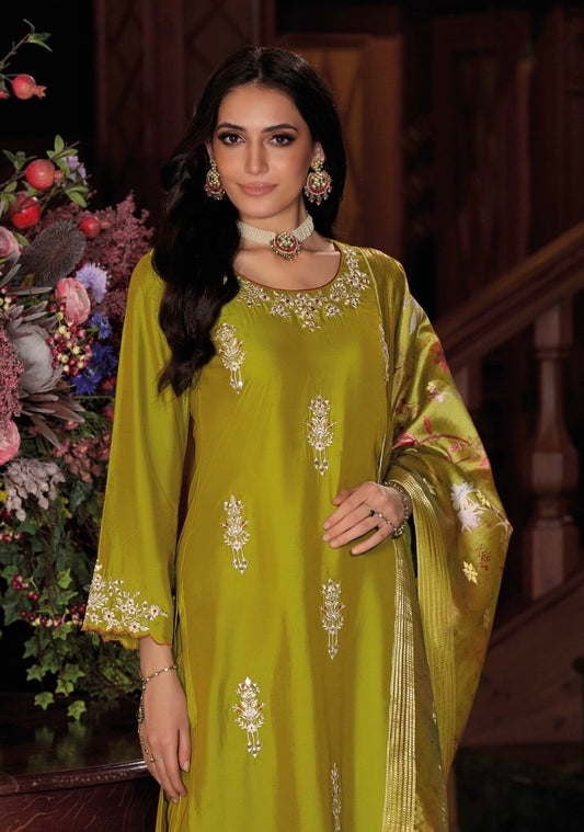 Viscose Silk Embroidered Kurta Plazzo Dupatta Set with Mirror Work and Printed Dupatta – XL & XXL