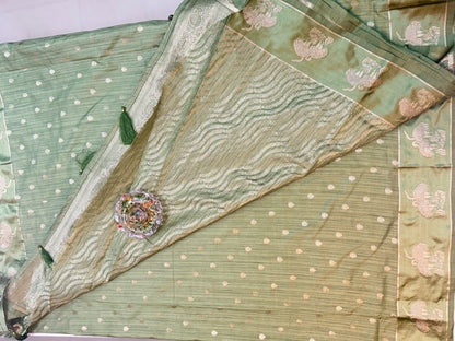Tussar silk saree with satin border and zari woven motifs for women