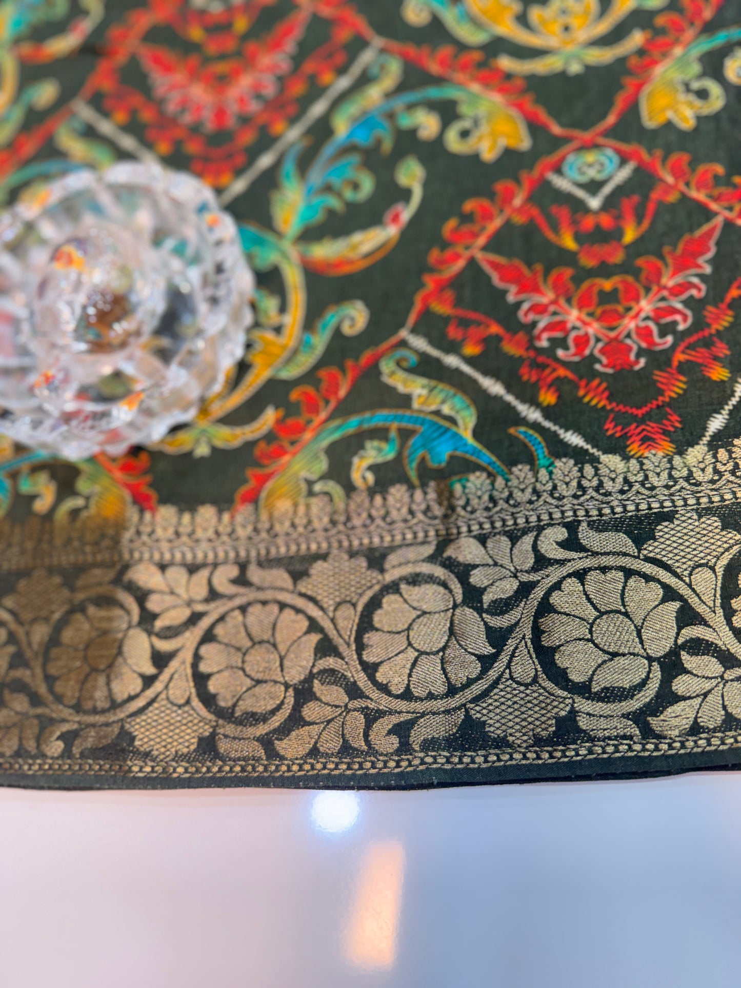 Pure Viscose Crepe silk saree with digital floral print and woven zari border for women