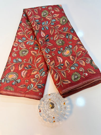 Kota Silk Printed Saree with Floral Design and Contrast Pallu for Women