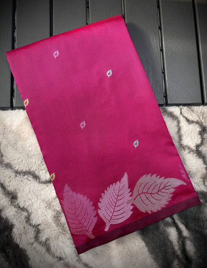 Pure Soft Silk Saree with Colorful Weaving and Leaf Panel Design