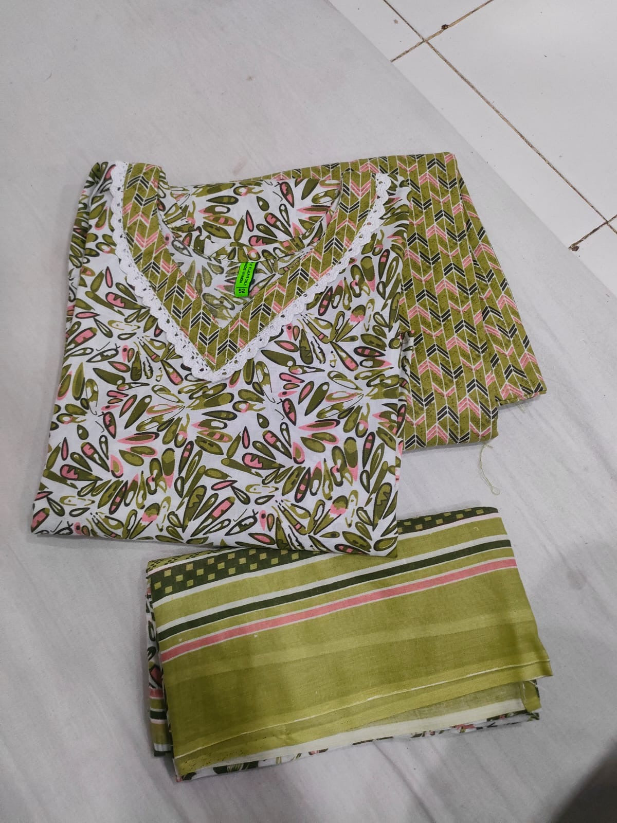 Plus Size Cotton Kurti Pant Dupatta Set with Mal Mal Dupatta – 3XL to 6XL