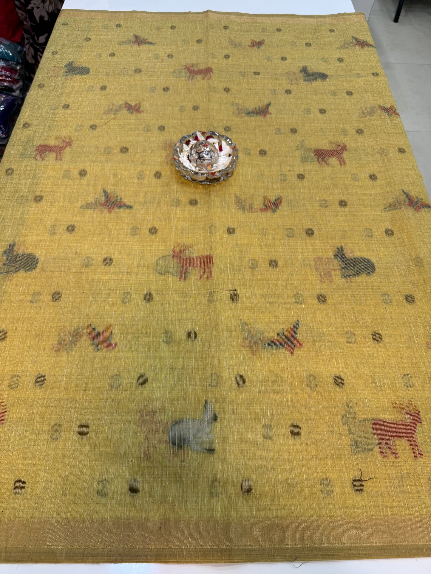 Linen Paithani style printed saree with floral tree border and tassel pallu, women’s festive daily wear saree