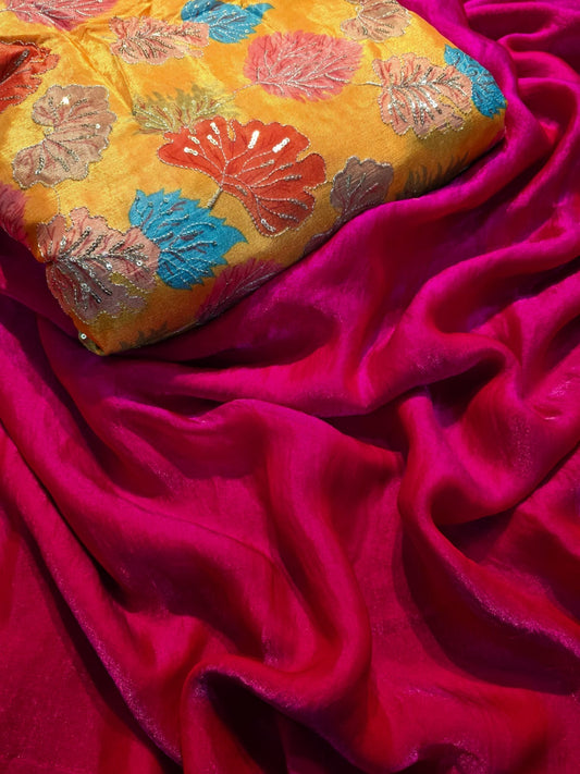 Space Soft Silk Saree with Embroidered Position-Print Blouse – Elegant Festive and Party Wear Saree for Women