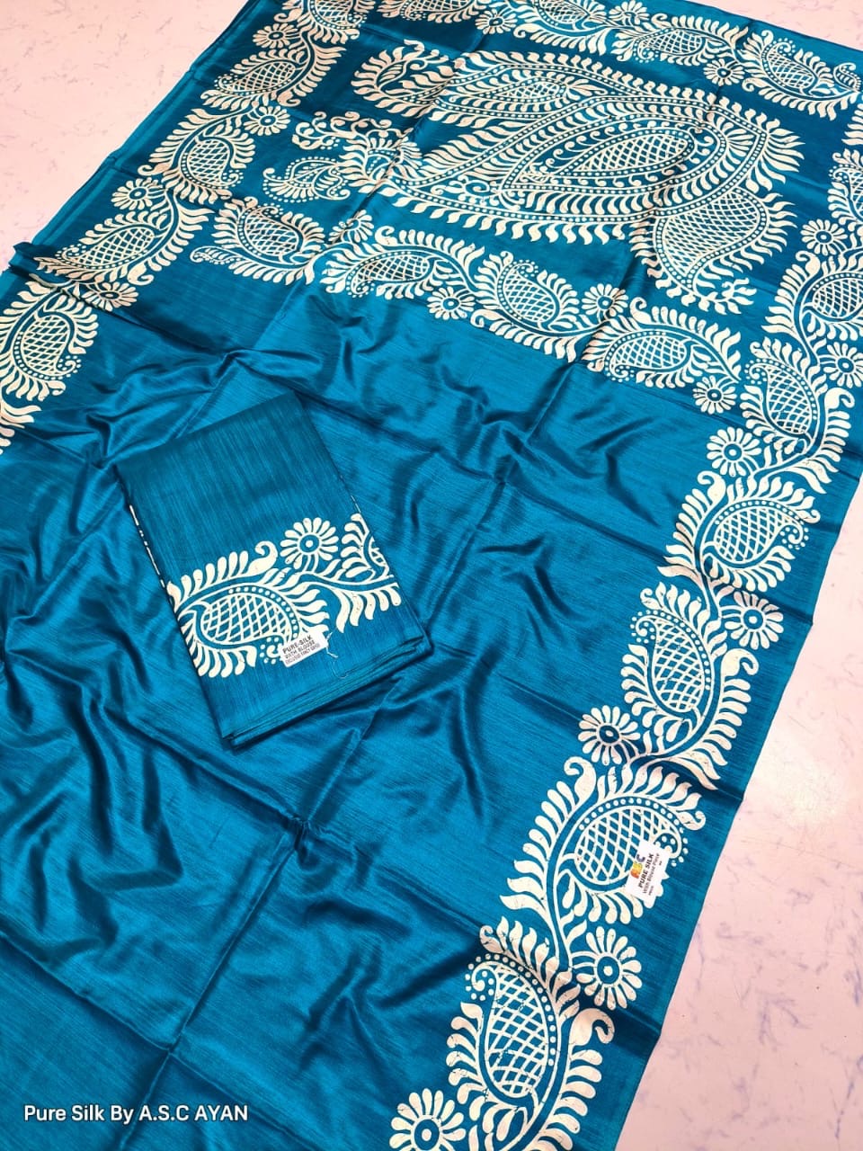 Alpana Print Pure Silk Saree with Printed Blouse Piece