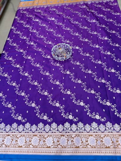 Mashru Katan Silk Saree with Zari Weaving Border and Blouse – Festive Wear for Women