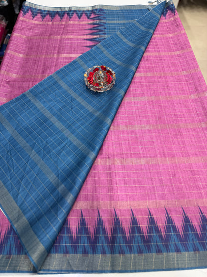 Semi Tussar Silk Saree with Contrast Border and Tassel Pallu for Women