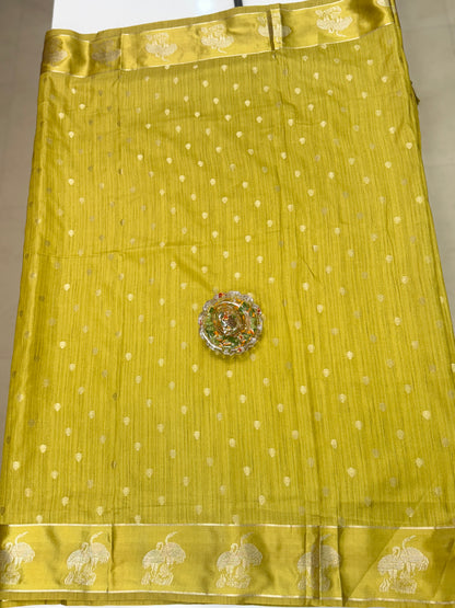 Tussar silk saree with satin border and zari woven motifs for women