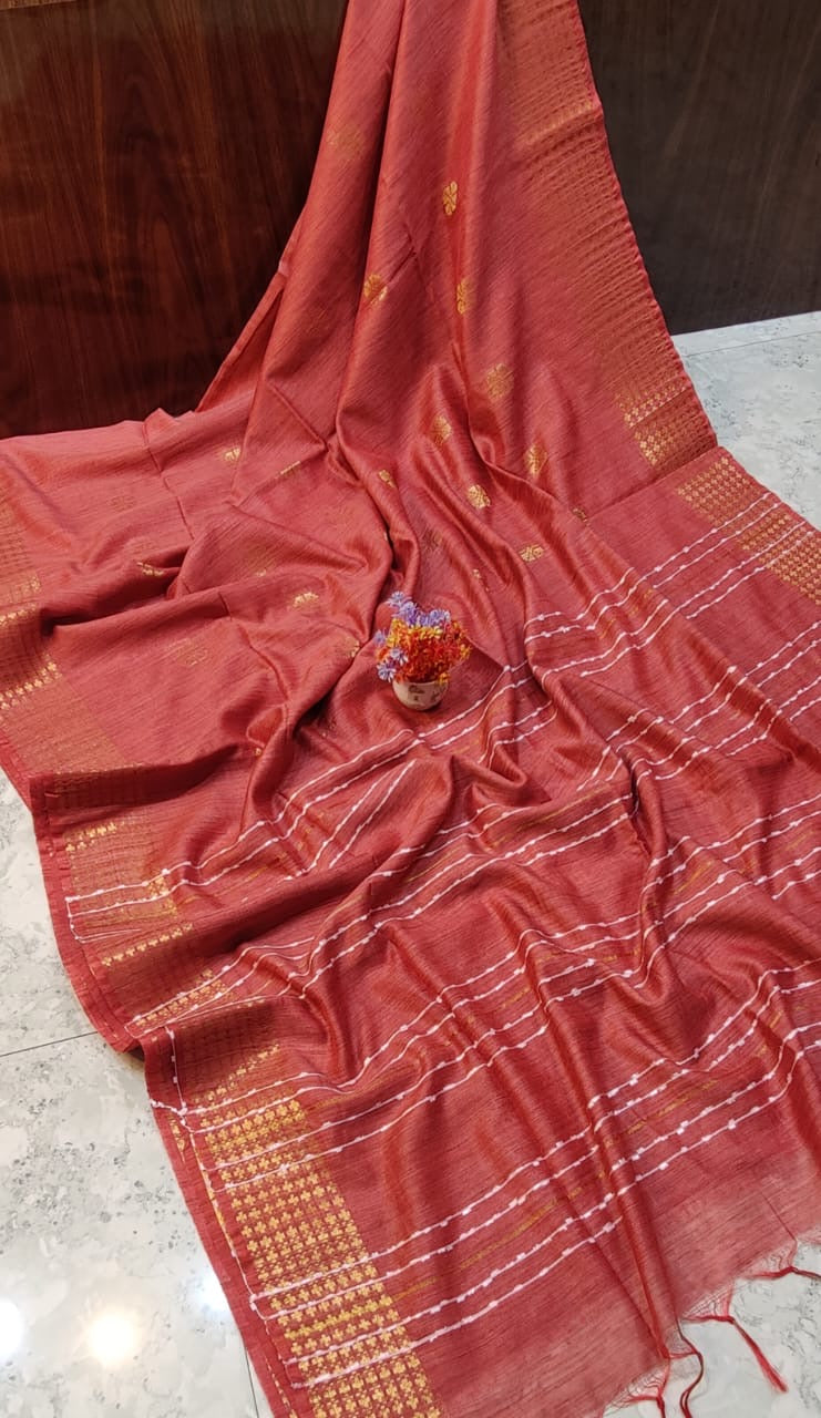 Muga Silk Saree with Sequence Pallu, Weaving Butta Design and Blouse Piece for Women