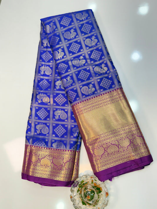 Semi Kanchi Pattu Brocade Saree with Zari Weaving and Contrast Border – Festive Wear