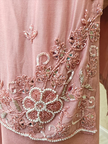 Women’s chinnon embroidered kurta set with lining, pant and dupatta, festive ethnic wear, size 38–44