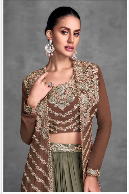 Real Chinon Embroidered Skirt and Top Set with Cancan – Free Size Stitched Festive Wear for Women