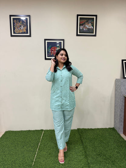 Women's Shifli Cotton Kurta Set with Matching Bottom in Soft Pastel Shades