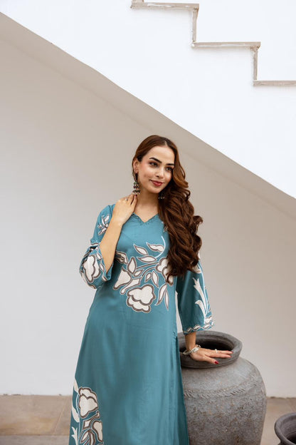 German Rayon Floral Printed Kurta Palazzo Set for Women – Lightweight Daily Wear