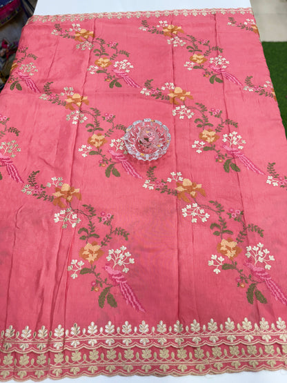 Pure Munga Silk Saree with Fancy Gotta and Embroidery Work – Festive & Wedding Wear