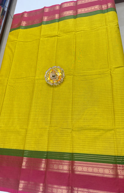 Chettinad Pure Cotton Saree with Zari Border – 80 Count, 20 Colours, 5.5m Length
