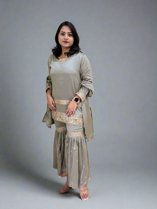 Vichitra Silk Ethnic 3-Piece Set with Embroidered Dupatta – Available in L and XL Sizes