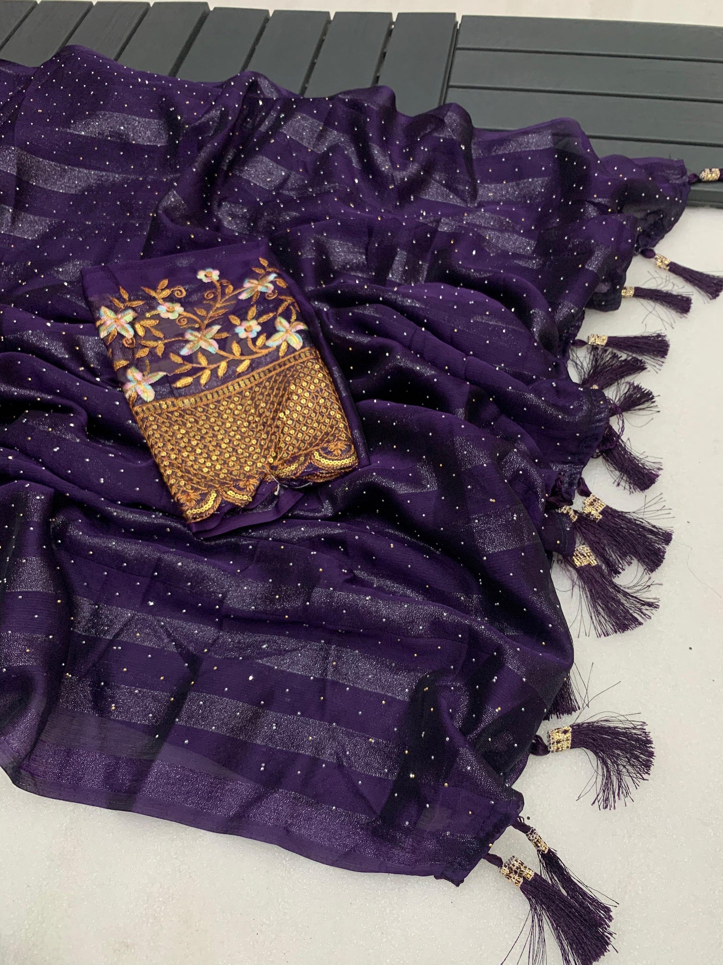 Riya: Soft Georgette Saree with Swarovski and Embroidery Work Blouse