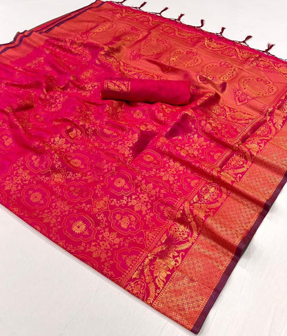Handloom style Silk Saree with Intricate Weaving and Blouse Piece – Festive and Wedding Wear