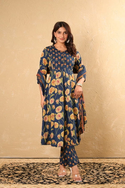 Cotton Anarkali Kurta Pant Dupatta Set with Detailing Work – M to 3XL