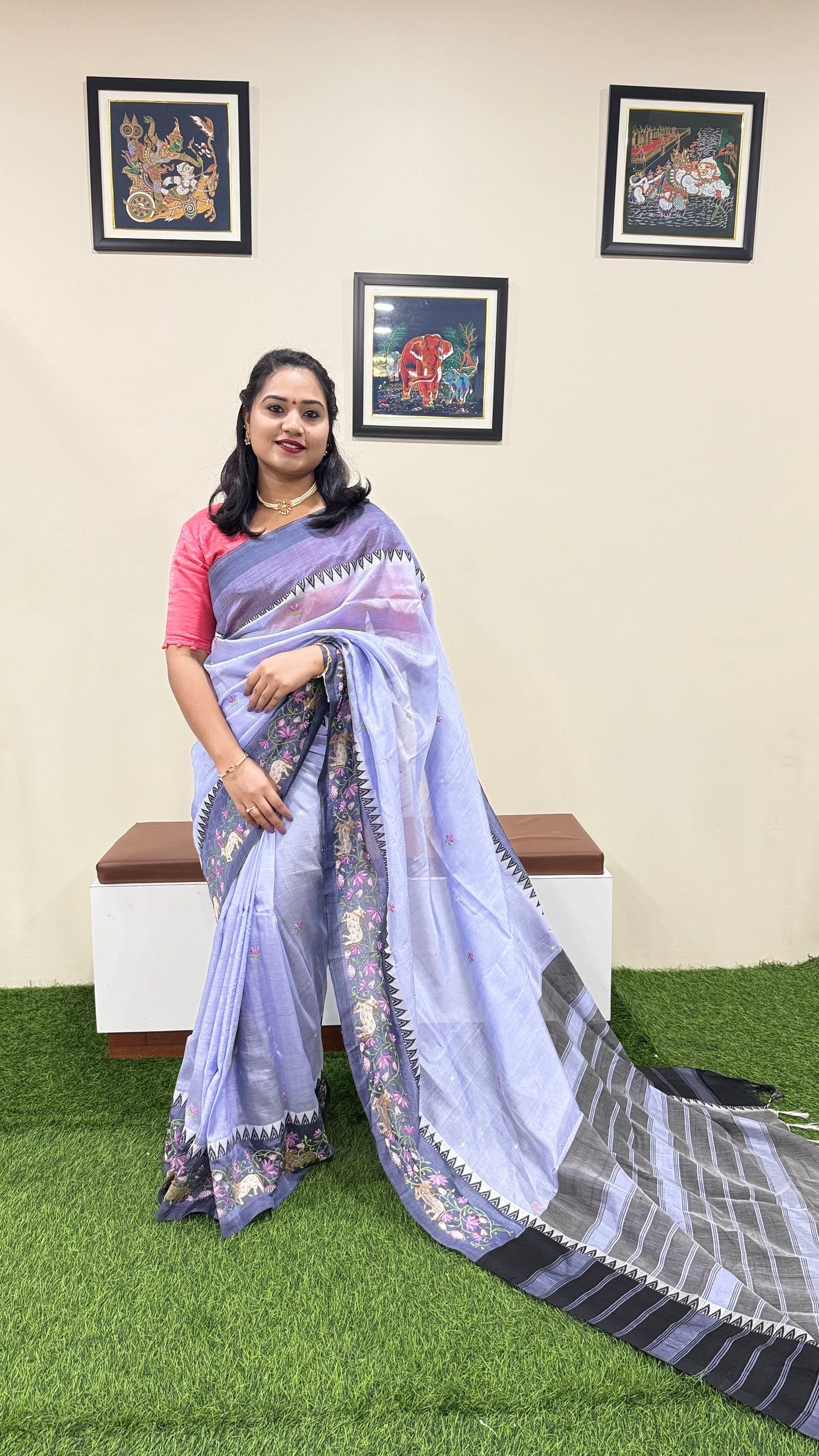 Temple Mangalgiri Pure Pattu Handloom Silk Saree with Embroidery Border