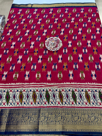 Semi Maheshwari Silk Saree with Zari Border & Ikat Style Weaving for Women