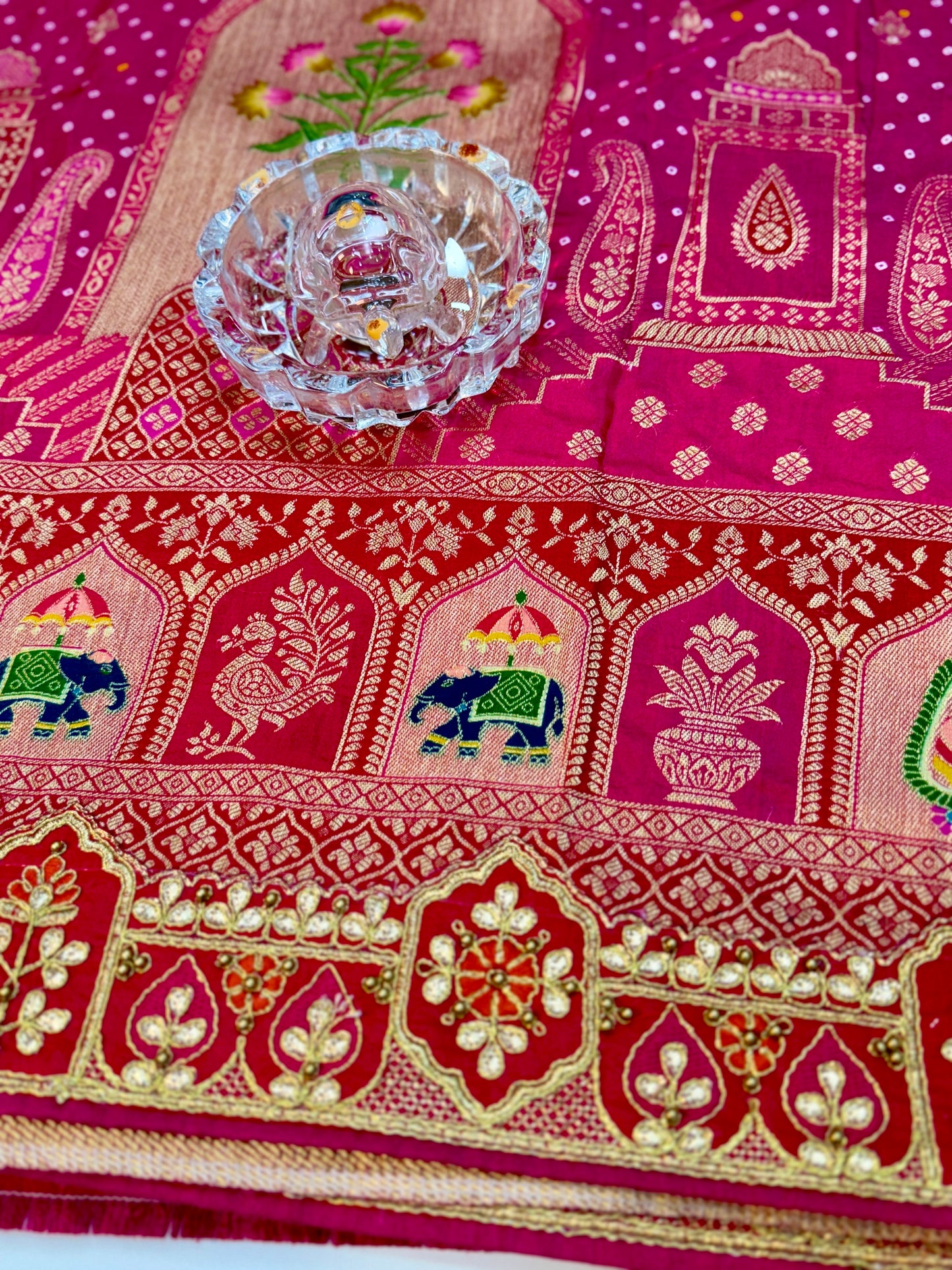 Pure Dola silk saree with position weaving and embroidered blouse – premium ethnic wear for weddings and festive occasions