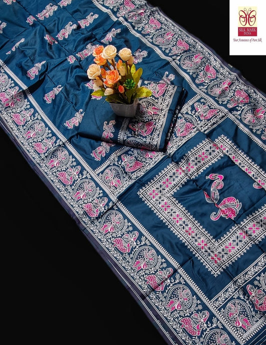 Pure Baluchari Silk Saree for Women with Meena Butta Weaving – Silk Mark Certified with Blouse
