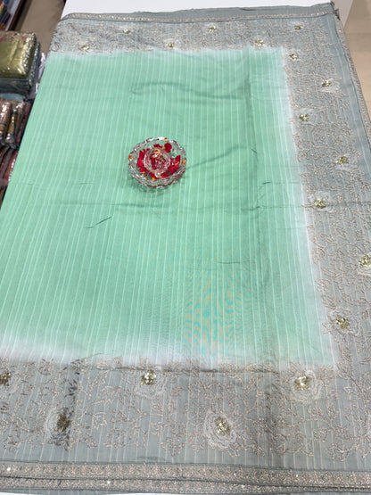 Designer Silk Saree with Embroidery Lace Work, Patchwork and Art Silk Blouse