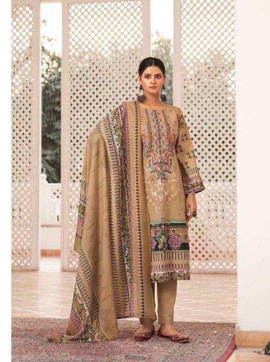 Unstitched Cotton Suit Material with Self Embroidery, Printed Cotton Bottom and Digital Print Dupatta