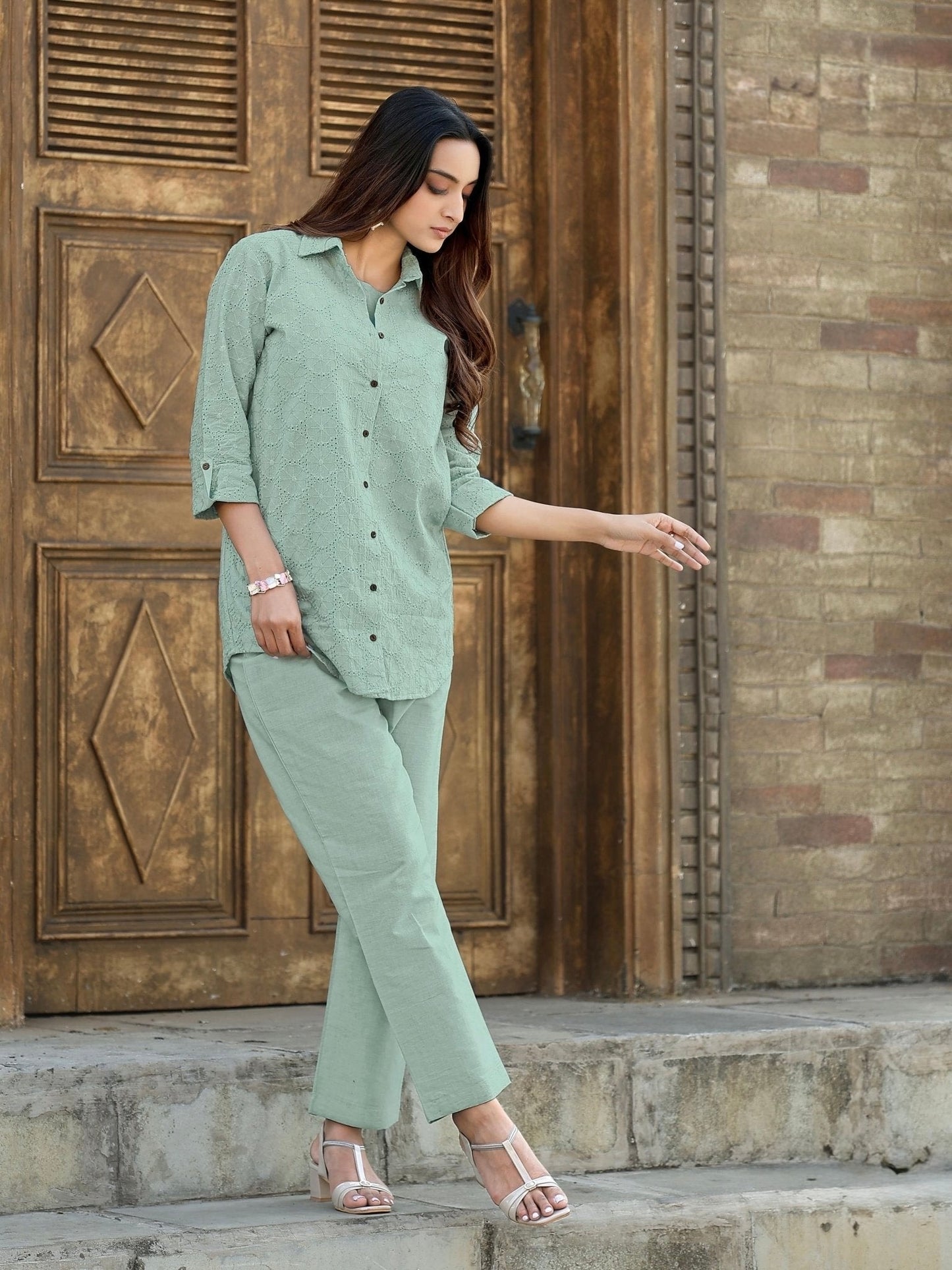 Women's Shifli Cotton Kurta Set with Matching Bottom in Soft Pastel Shades
