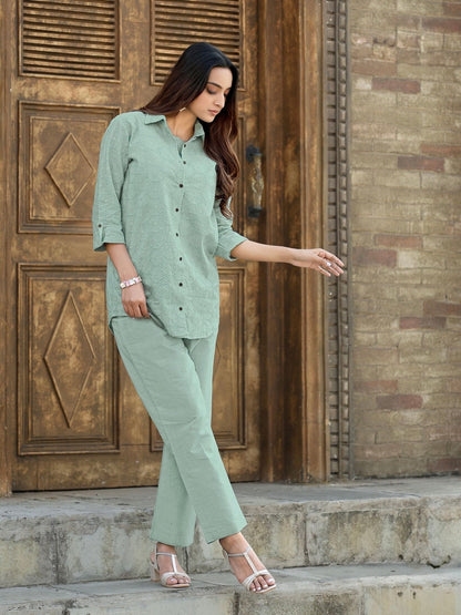 Women's Shifli Cotton Kurta Set with Matching Bottom in Soft Pastel Shades