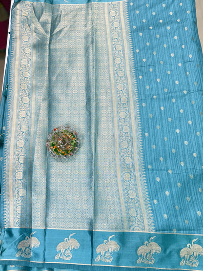 Tussar silk saree with satin border and zari woven motifs for women