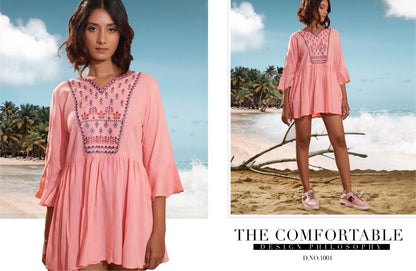 Rayon Embroidered Short Top with Three-Quarter Sleeves – Sizes S to 3XL