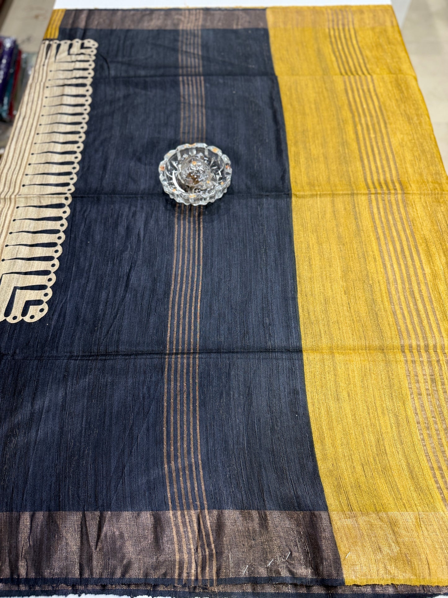 Pure Tussar Ghicha Silk Saree with Zari Border and Printed Design – Silk Mark Certified Handloom Saree