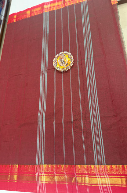 Chettinad Pure Cotton Saree with Zari Border – 80 Count, 20 Colours, 5.5m Length