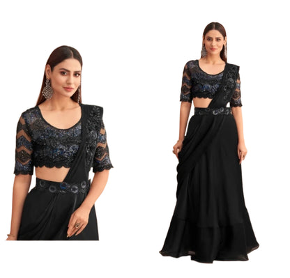 fancy ready to wear saree with unstitched net blouse Mani’s Ready to Wear