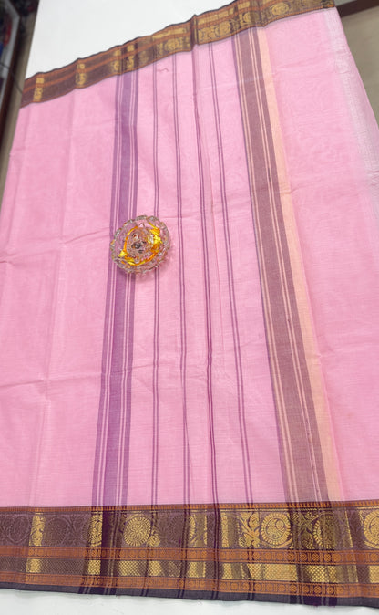 Chettinad Pure Cotton Saree with Zari Border – 80 Count, 20 Colours, 5.5m Length