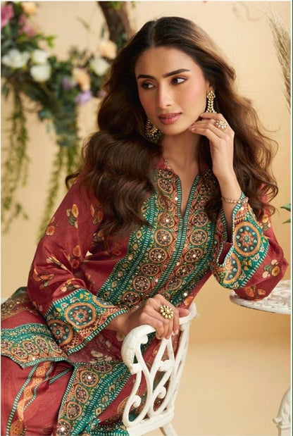 Crepe Silk Digital Printed Co-Ord Set with Mirror Work for Women – Festive Wear Kurta Pant Set