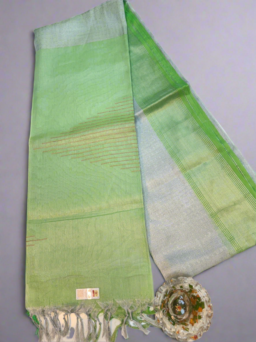 Pure Tussar Tissue Silk Saree with Contrast Border and Blouse Piece – Silk Mark Certified