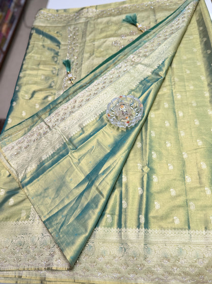 Rich Tissue Silk Saree with Heavy Zari Weaving and Ornate Border for Women