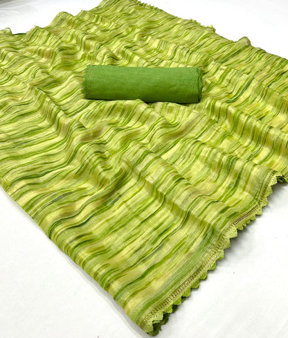 Stunning Gold Georgette Saree with Weaving Zari Sibori Print and Siroski Cutwork Border