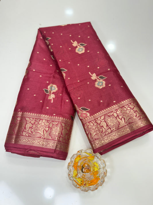 Pure Tussar Silk Jamdani Saree with Multicolor Zari Buta and Rich Pallu – Silk Mark Certified