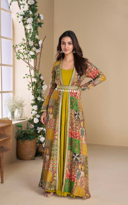 Real Georgette Gown with Hand-Embroidered Real Silk Shrug – Janvi 2-Piece Set for Women (Free Size)