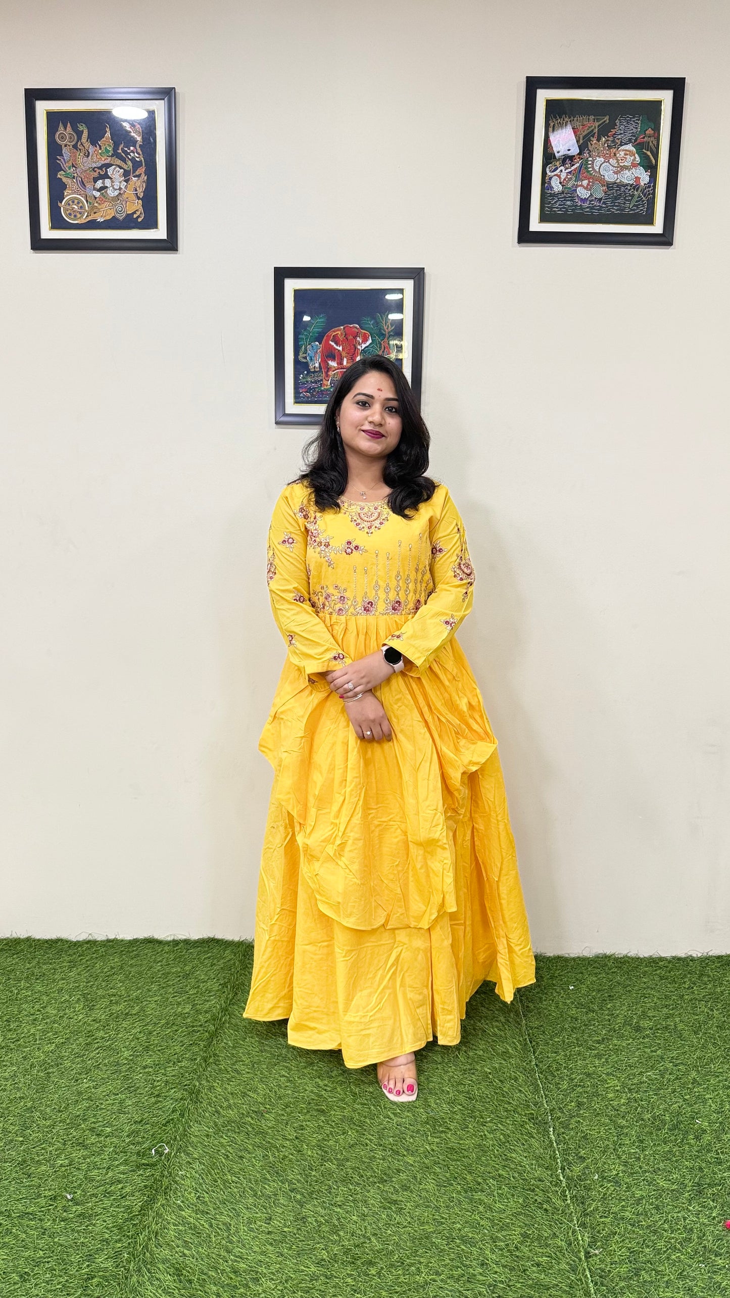 Muslin Silk Embroidered Gown for Women with Handwork and Malai Crepe Inner – 56+ Inch Length