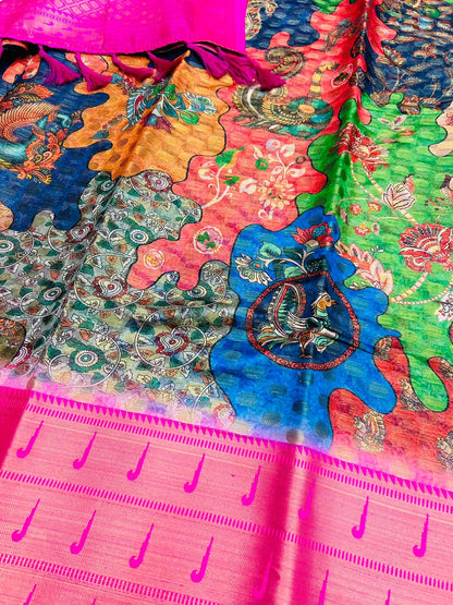 Paithani Silk Saree with Digital Print, Goli Zari Weaving and Tassel Pallu – Contrast Blouse